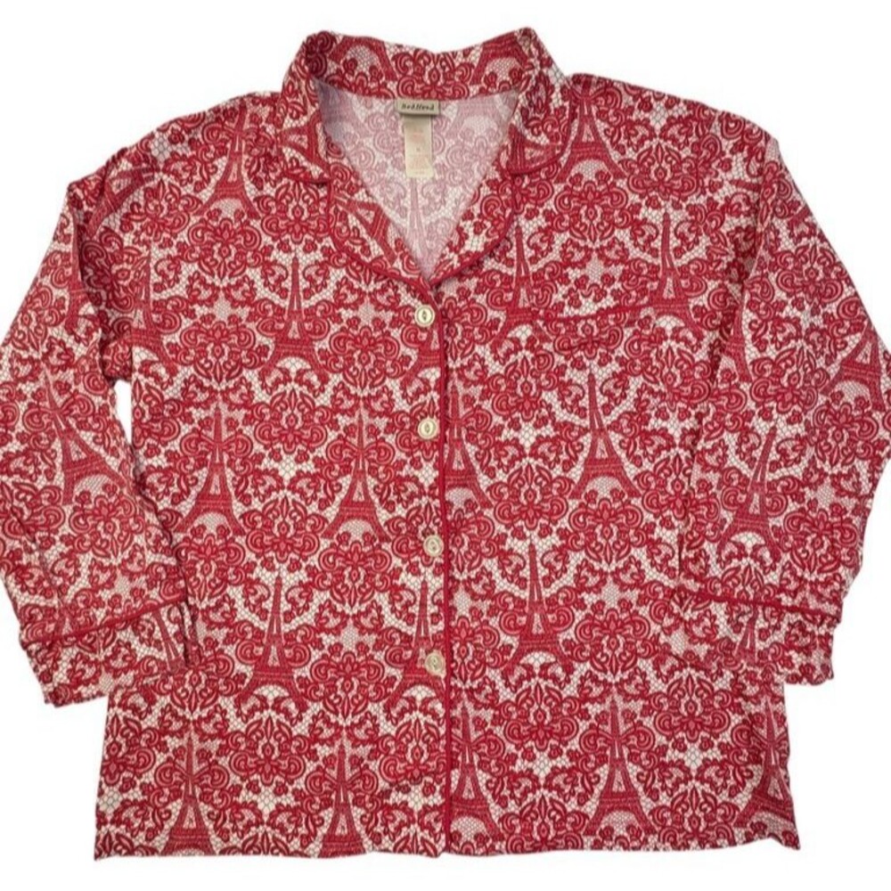 BedHead Pajamas XL Red Eiffel Tower Paris Toile Cotton PJ Set Made USA